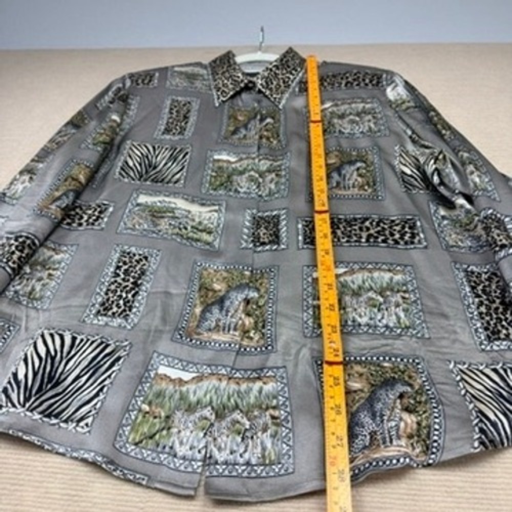 Vintage Starington Silk Safari Animal Print Blouse Leopard Zebra Grey Size 14 - Picture 6 of 10